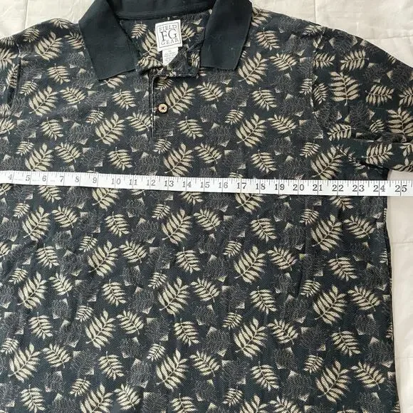 Vintage Field Gear Polo Shirt Mens XL Black Floral Knit Cotton Egypt 90s Preppy - Picture 3 of 6